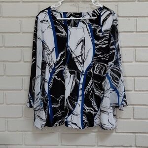 Alfani Black & White Abstract Print Sheer Wide Sleeve Formal Top. Size 2X